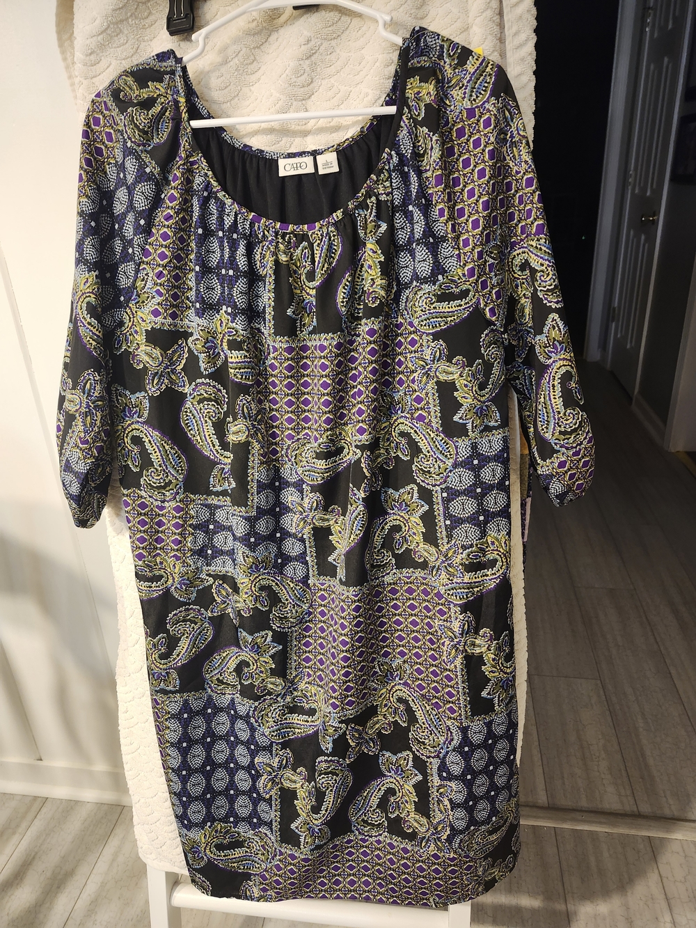 Cato Black Dress with Purple & Lime Paisley Patchwork Print